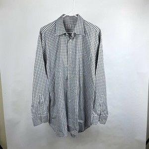 Peter Millar Men's Sz L Blue White Brown Shepard Check Long Sleeve Button Shirt